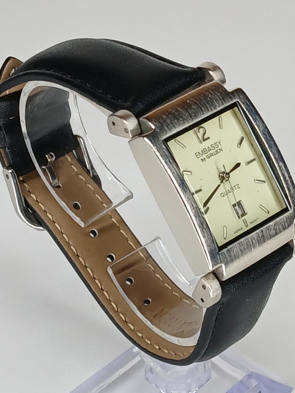 Embassy by Gruen GEM2109 Men's Rectangular Tank Quartz Watch Black Leather Stra